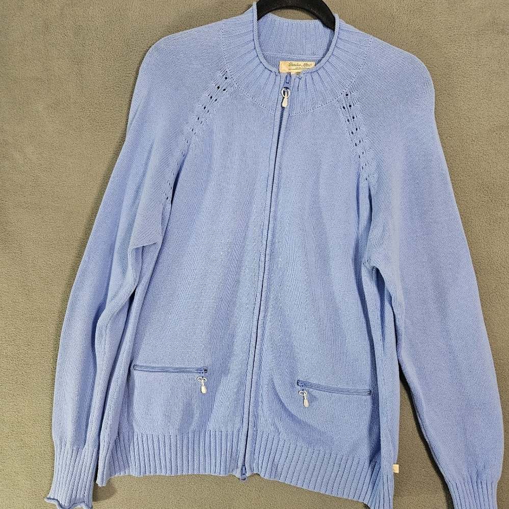 Gander Mountain Womens XL Sweater Cardigan Full Zip Periwinkle Blue Pockets